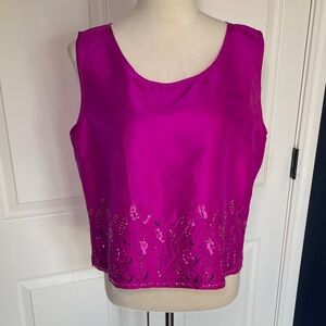 Silks by I.S.C. Magenta Sleeveless Silk Beaded Embroidered Top Size Large
